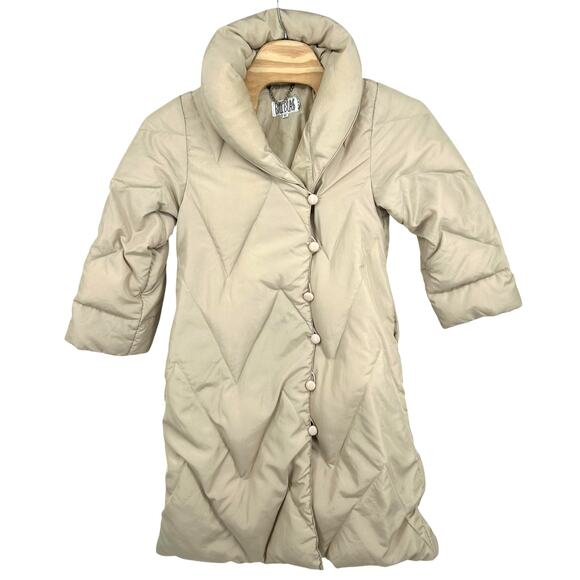 Vintage 80s Bill Blass Women's 6 Down filled Parka Long Puffer coat jacket cream